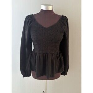 Old Navy Milkmaid Top Size Medium Black Babydoll Smocked Puff Sleeve Whimsigoth